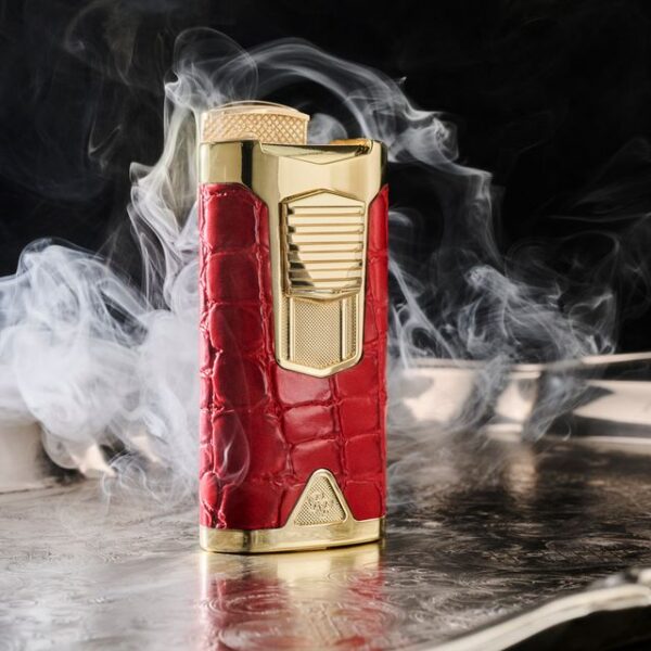 Rocky Patel Statesman Lighter Gold Red Leather Flame Torch