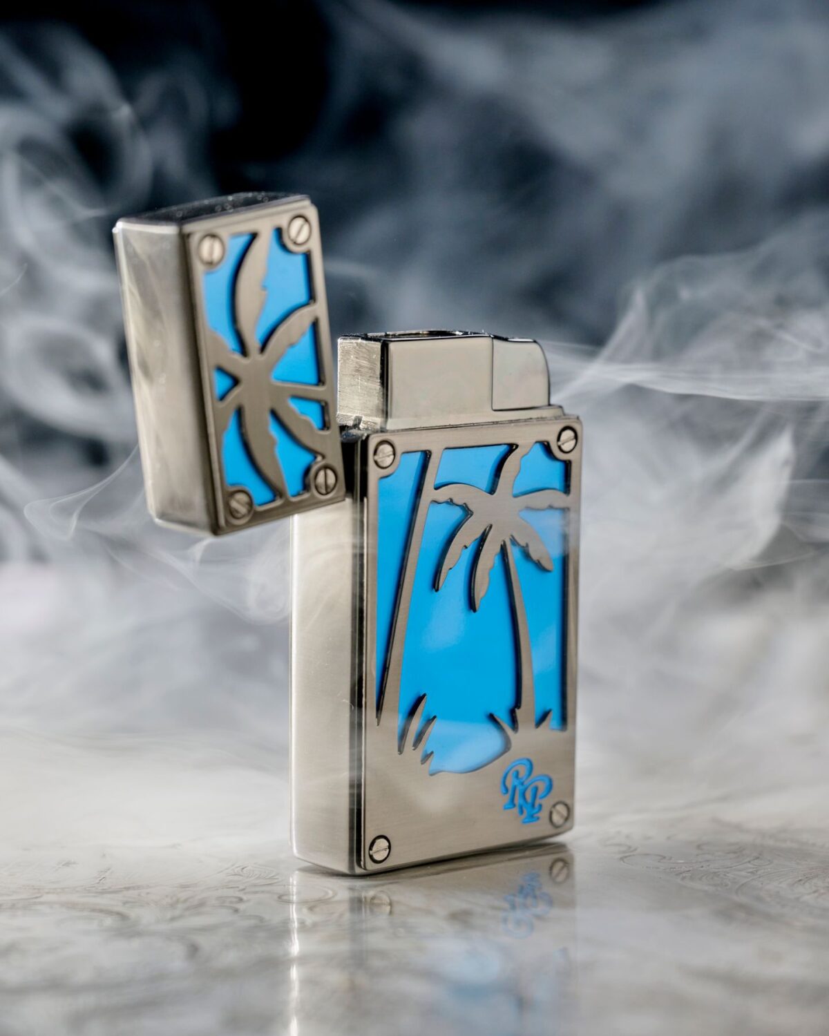 Rocky Patel Burn Lighter Blue Gunmetal Palm Tree