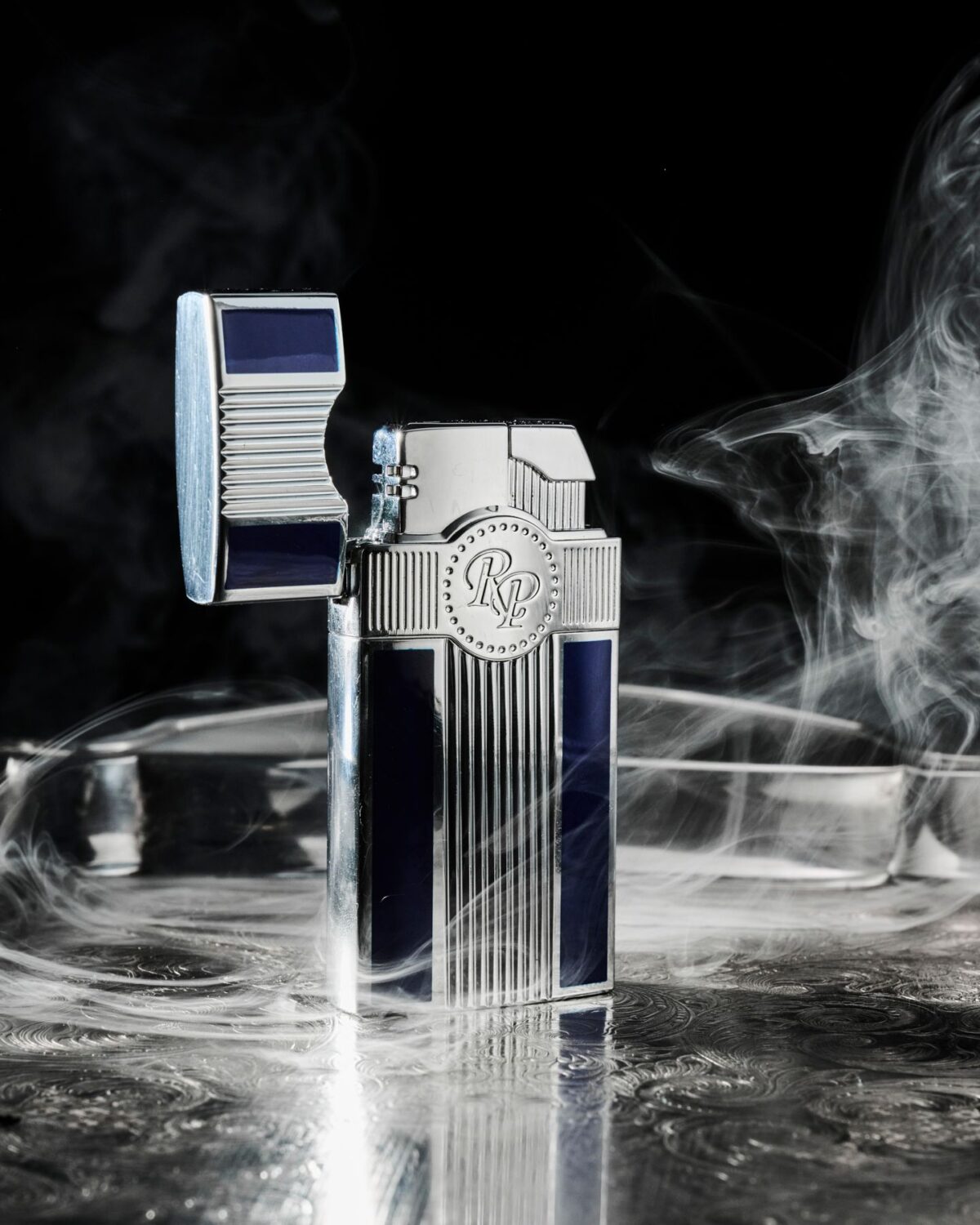 Rocky Patel Executive Lighter Silver Navy Blue Flame Torch