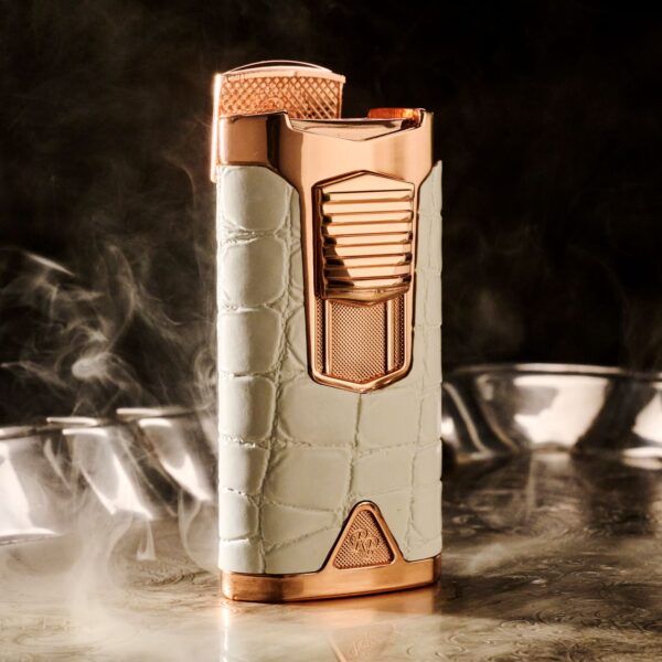 Rocky Patel Statesman Lighter Rose Gold White Leather Flame Torch